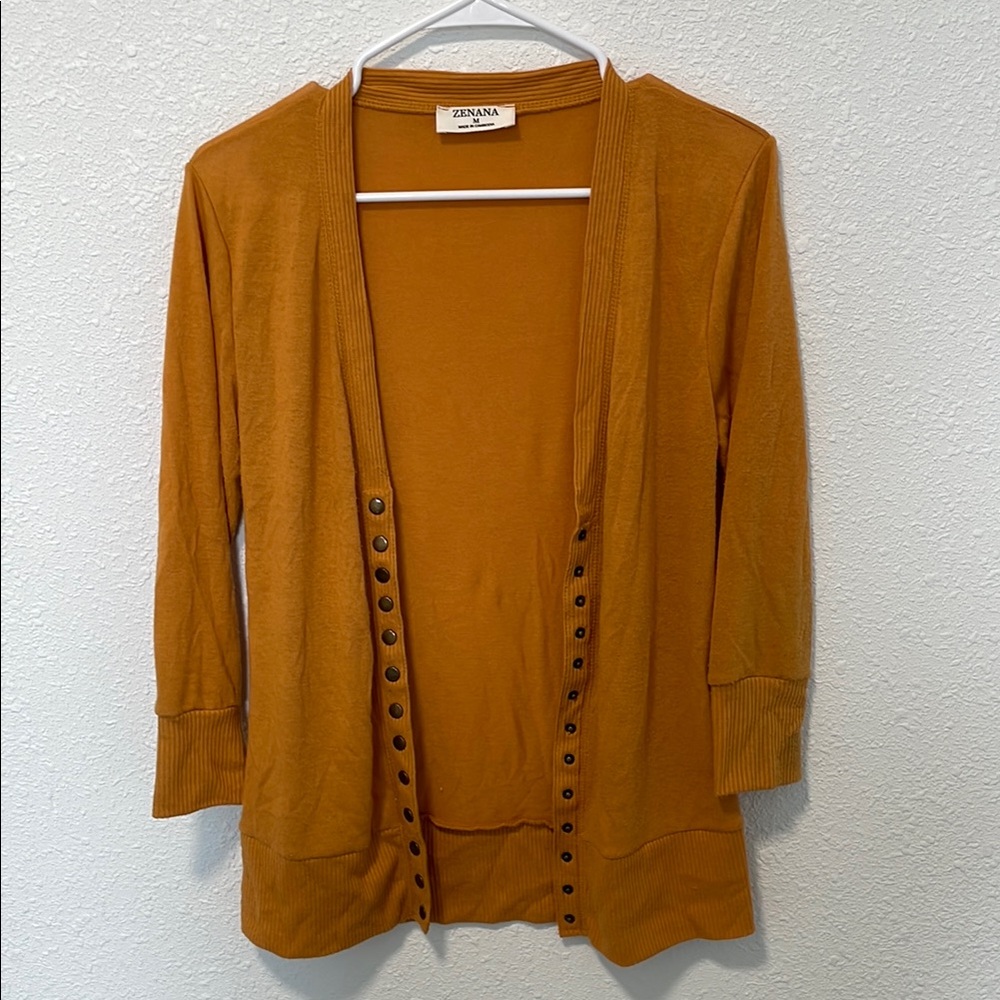 Zenana Outfitters Orange Cardigan Sweater V-Neck Long Sleeve